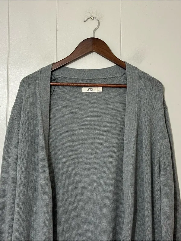 UGG Lauren Cardigan Womens L Gray Longline Open Front Cozy Sweater - Image 5