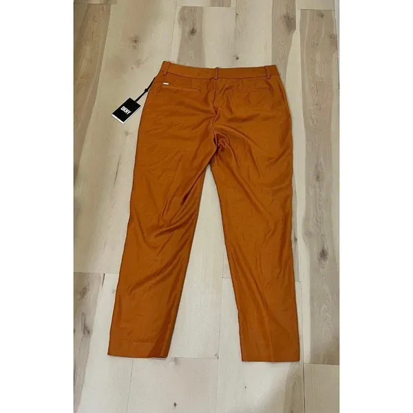 DKNY NWT Women Small Orange Flat Front Poly Rayon Trouser Pants Minimalist Chic - Image 4
