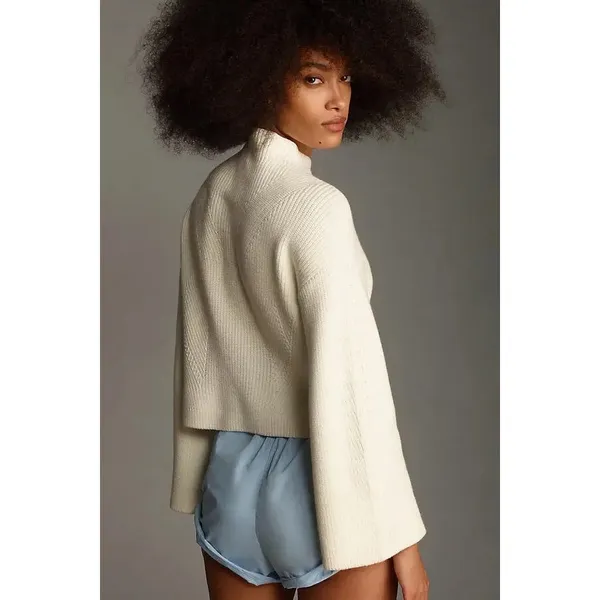 Anthropologie Maeve Katey Mock Neck Bell Sleeve Sweater Cream Size XXS - Image 13