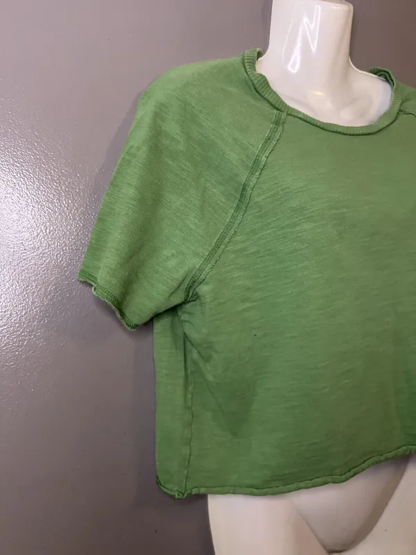 PINK Victoria's Secret Shirt Womens Small Green Cropped Raglan Dog Tee Top - Image 3