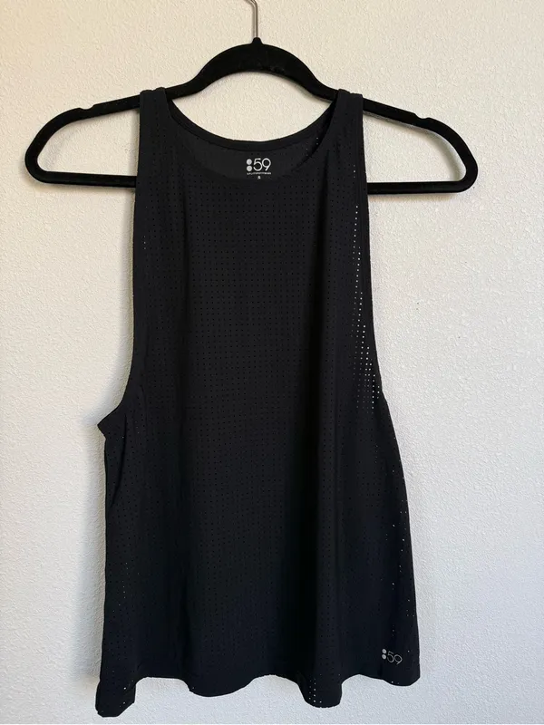 Splits59 Black Perforated Mesh Racerback Tank Top Size S Athleisure Gym Workout - Image 3