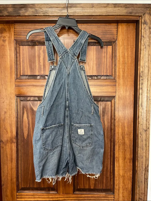 GAP womens Distressed Denim Short Overalls - Blue size XS - Image 6