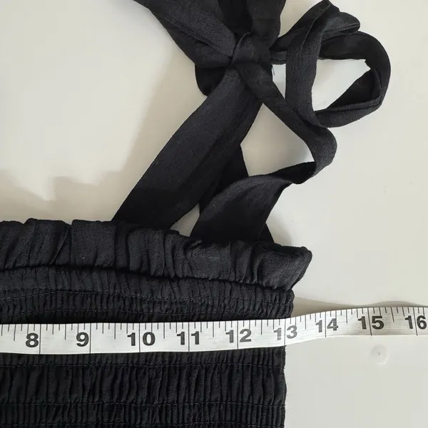 Love Tree Smocked Tie Strap Tiered Maxi Dress Black Boho Cottagecore Festival SM - Image 9