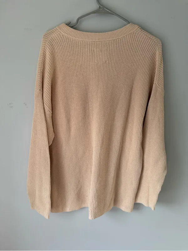 Aerie Knit Cotton Henley Sweater Button Up Hippie Boho Brown Tan Size S - Image 8