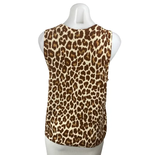 J.Crew Beige Leopard 100% Cashmere Sleeveless Knit Sweater Vest Tank Top Size L - Image 4