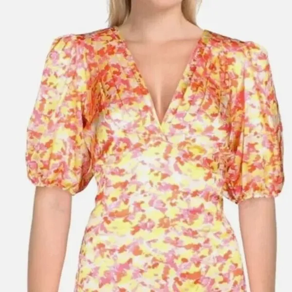 Lini Amalia Midi Dress‎ High Low Hem Yellow Multi Women's Size Large - Image 3
