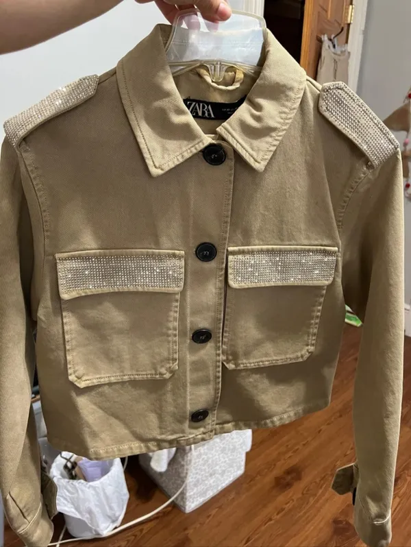 ZARA Cropped Jacket with Rhinestones and Rhinestones - Size XS (NWT) Women's. - Image 3