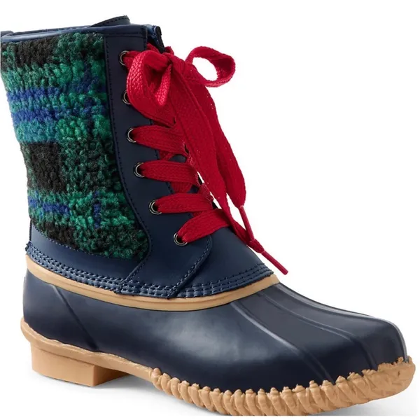 Lands' End NWT Insulated Sherpa Fleece Lined Duck Boots Evergreen Blackwatch Plaid - Image 2