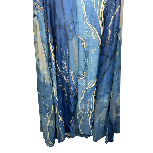 Women's Water Print Mesh Dress XL Wedding Guest Summer Party Cocktail Nautical - Image 12