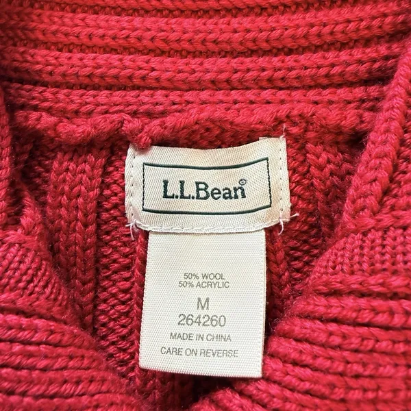 LL Bean Red Cable Knit Wool Blend Collar Button Up Cardigan Sweater MEDIUM - Image 8