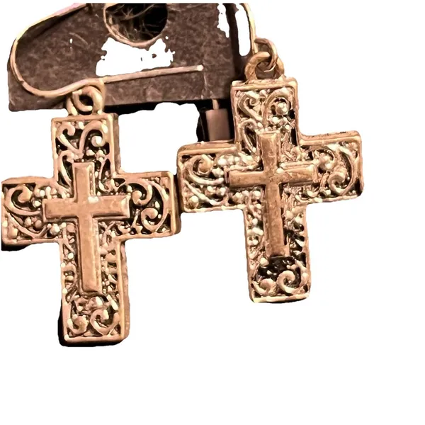 Necklace Matching Earrings Turquoise Beads Silver Cross Jewelry Set Boho Western - Image 3