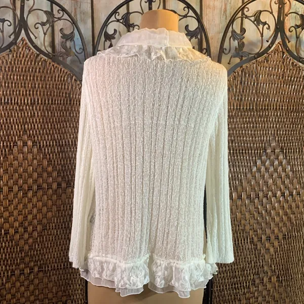 Ethyl Women's White Ruffled Cardigan Knit Sweater Size M - Image 3