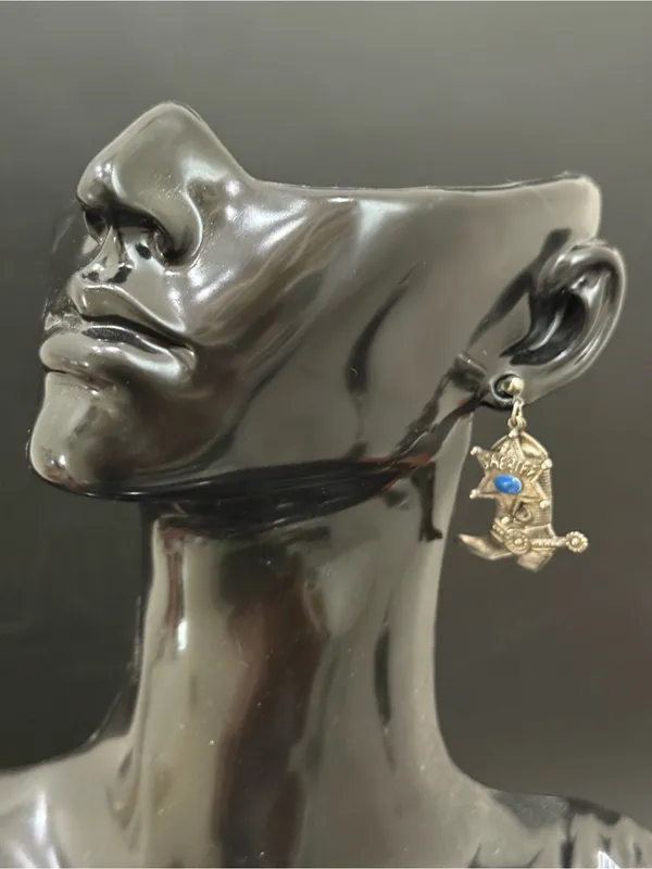 Vintage Style Silver-tone Cowboy Boots Sheriff Dangle Earrings - Image 5