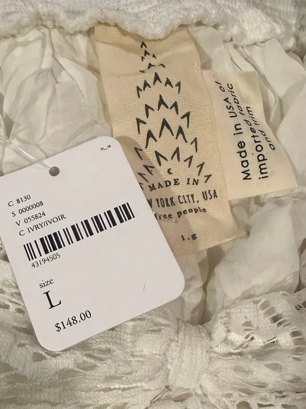 Free People Emmy Lou White Ivort Eyelet Babydoll Milkmaid Mini Dress L - Image 7