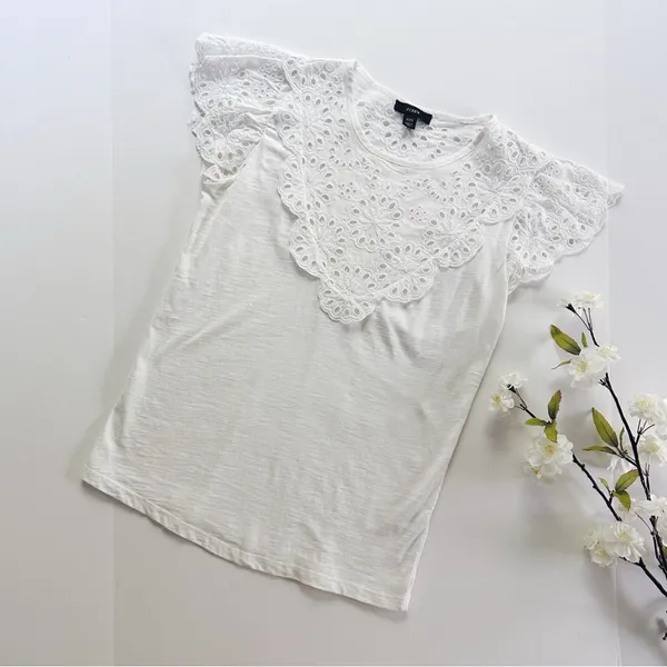 J.Crew Women’s White Ruffle Short Sleeve Top XXS - Image 4
