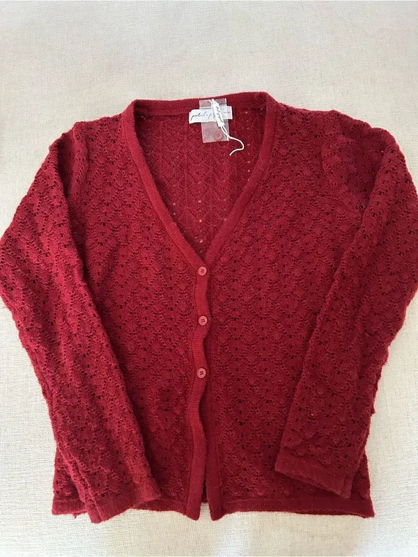 Petal & Pup delicate pointelle knit design Cardigan Sweater, Rust, Small, NWT - Image 2