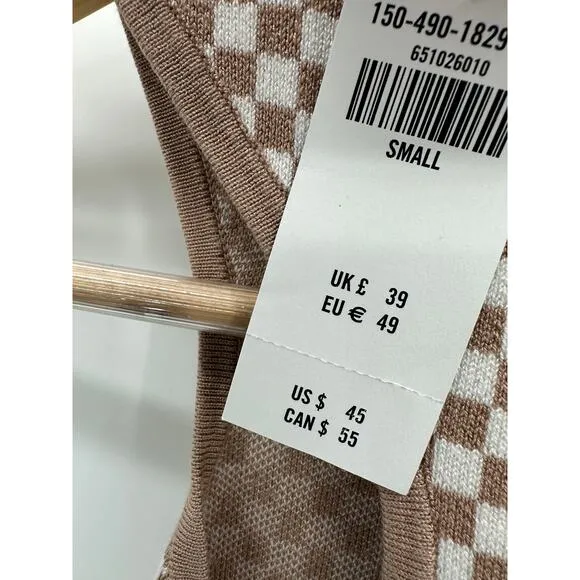 Abecrombie & Fitch Top Women S NWT Brown‎ White Checkered High Neck Racerback - Image 7