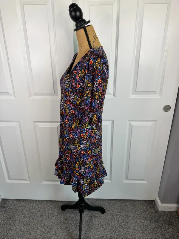 CeCe Floral V-Neck Ruffle Hem Mini Dress Size S NWT $89 - Image 7