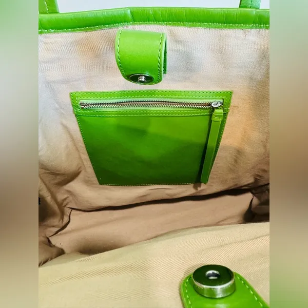 NWT & OTHER STORIES Green Canvas Leather Trim Large Tote Bag - Image 10