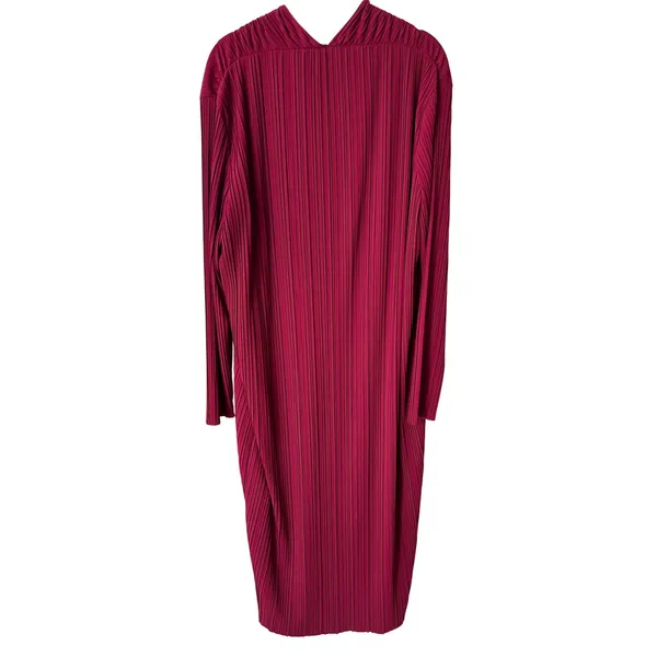 Max Mara Leisure Burgundy Red Tubo Pleated Plisse V-Neck Midi Dress XL‎ - Image 5