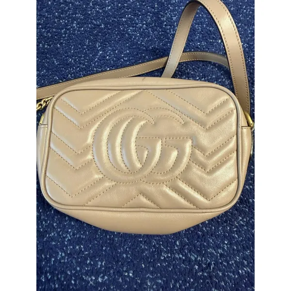 Gucci Crossbody Bag Womens Small Beige Leather GG Marmont Camera Made In Italy - Image 11
