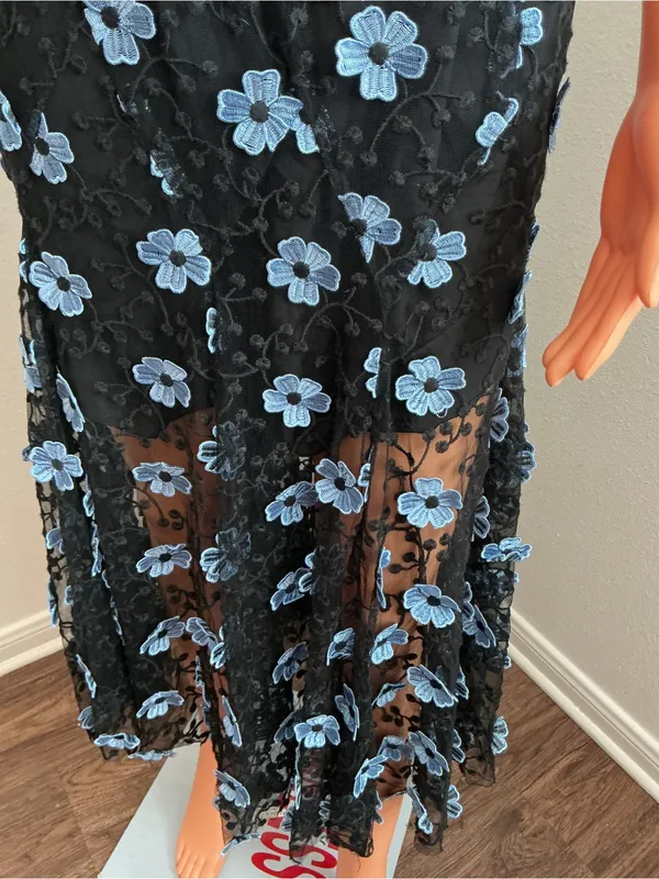 La Maison Talulah Black Blue Floral Embroidered Lace Maxi Dress - Image 6