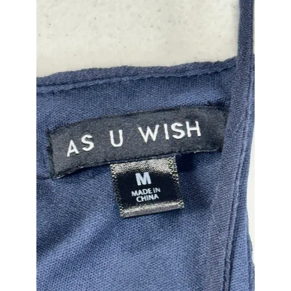 As‎ U Wish Navy Blue Halter Dress Silver Neck Detail Elastic Waist Size M - Image 6