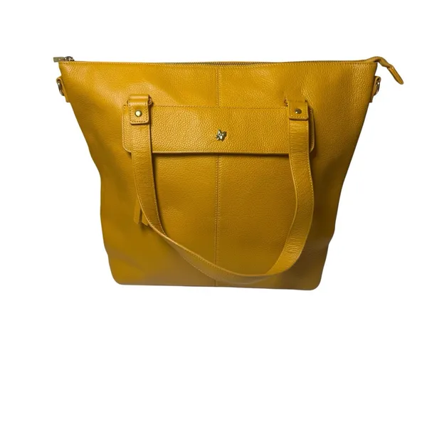Ora Delphine Eden Leather Tote Bag Mustard Yellow No Shoulder Strap - Image 2