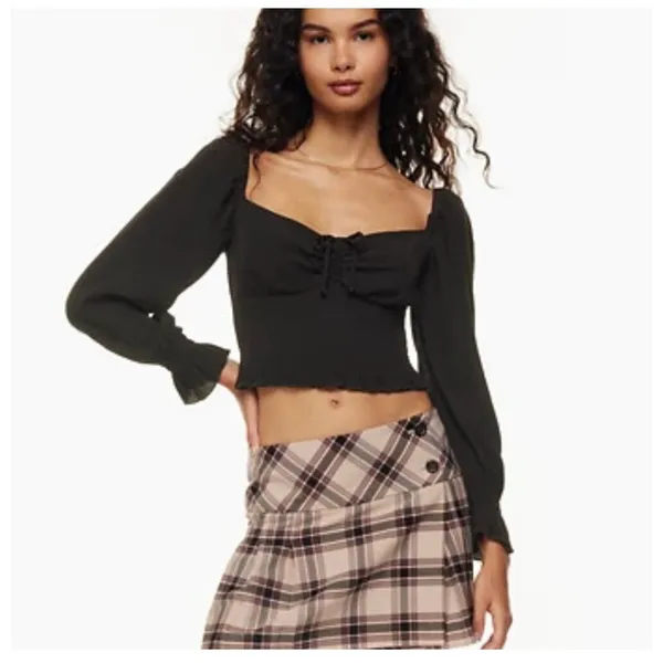 Aritzia Sunday Best Sinatra Longsleeve Blouse Large Black Smocked Sweatheart - Image 8