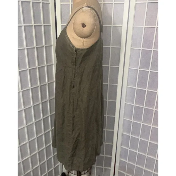 Abercrombie Fitch Vintage Y2K 90s Layering Babydoll Linen Military Green Dress M - Image 2