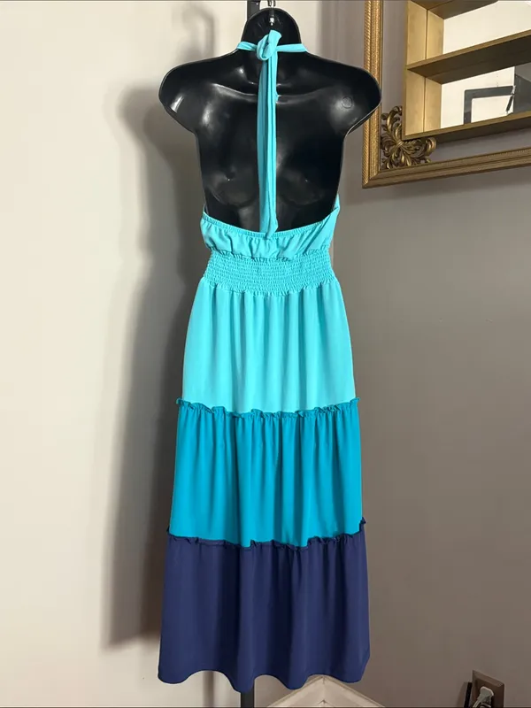 Dream Out Loud Selena Gomez Medium Tiered Halter Maxi Dress Blue - Image 2
