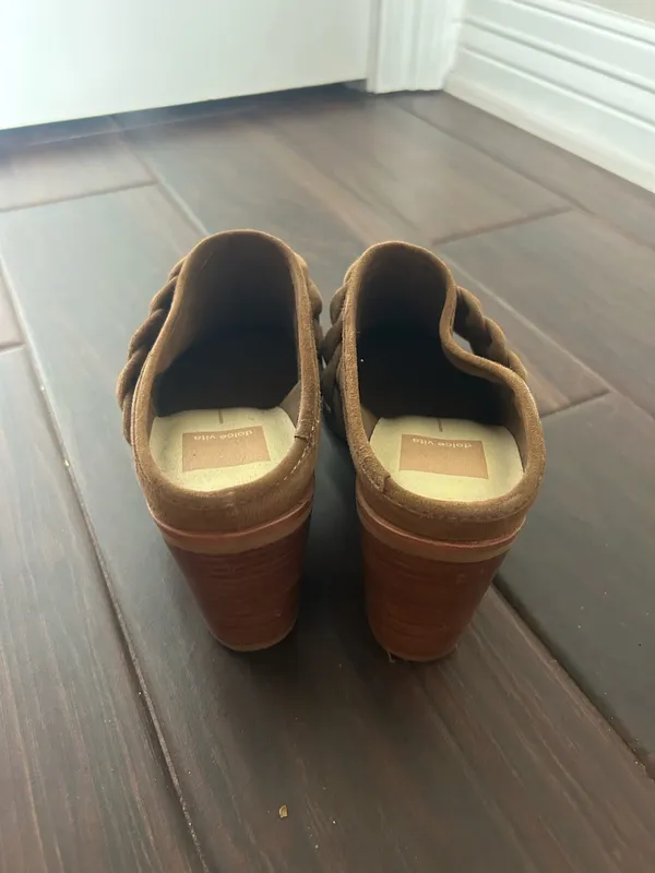 DV by Dolce Vita Suede Braided Mule Booties Brown Pointed Toe Block Heel Size 6.5 - Image 4
