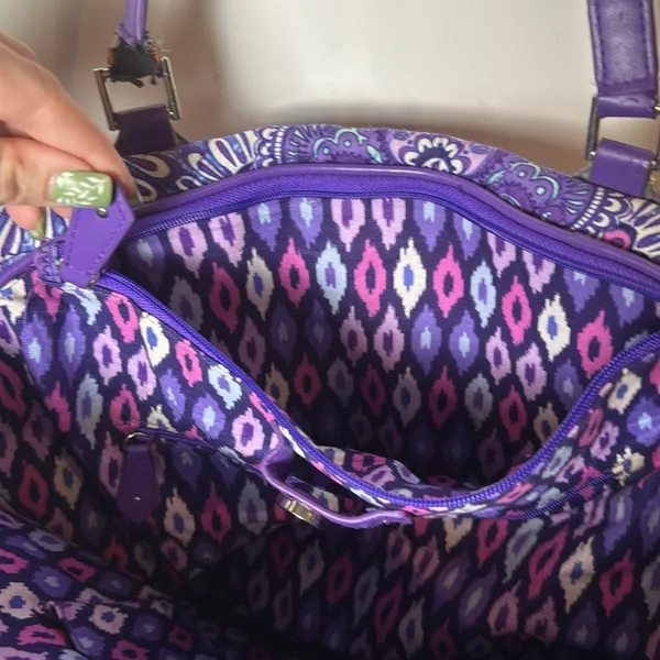 Vera Bradley Crosstown Tote Shoulder Bag Purple Lilac Tapestry Retired Pattern - Image 9