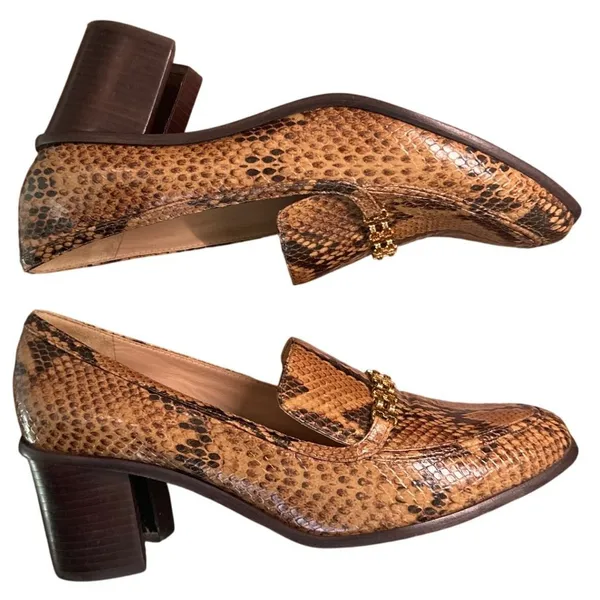 Tory Burch Jessa Snake Embossed Leather Loafer Pumps Block Heel 9.5M - Image 8