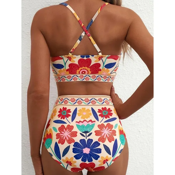 NWT Makemechic Floral U Wire Bikini Set Cutout High Waist Medium - Image 2