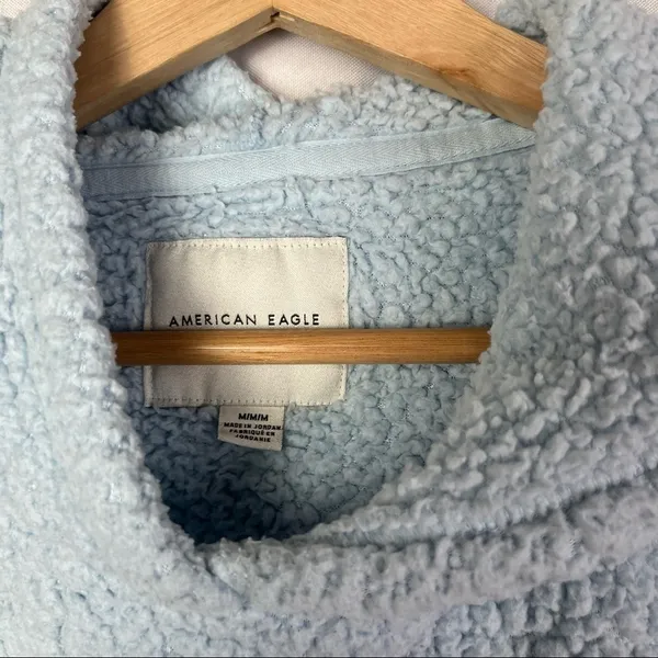 American Eagle AEO Light Blue Teddy Sherpa Hoodie‎ Sweatshirt M - Image 4