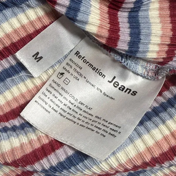 Reformation Jeans Womens Medium Ribbed Striped Cami Tank Top Red Blue Cream - Image 3