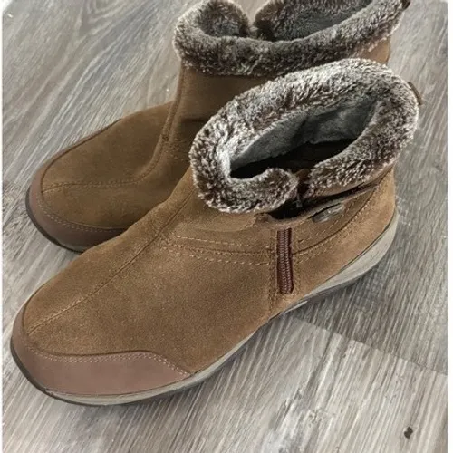 Easy Spirit Womens Brown Suede Faux‎ Fur Trim Ankle Boots Side Zip Size 9.5 Wide - Image 2