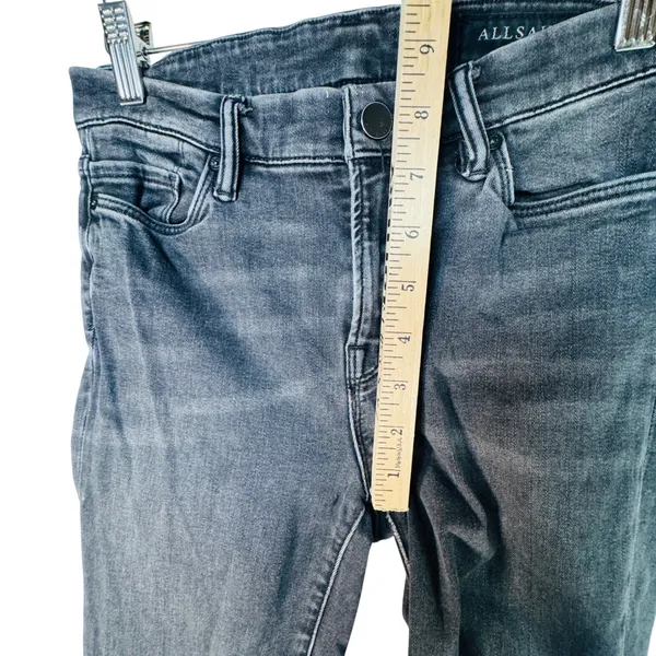 AllSaints Grace Slashed Skinny Jeans Washed Black Distressed‎ Raw Hem W27 L26.5 - Image 6