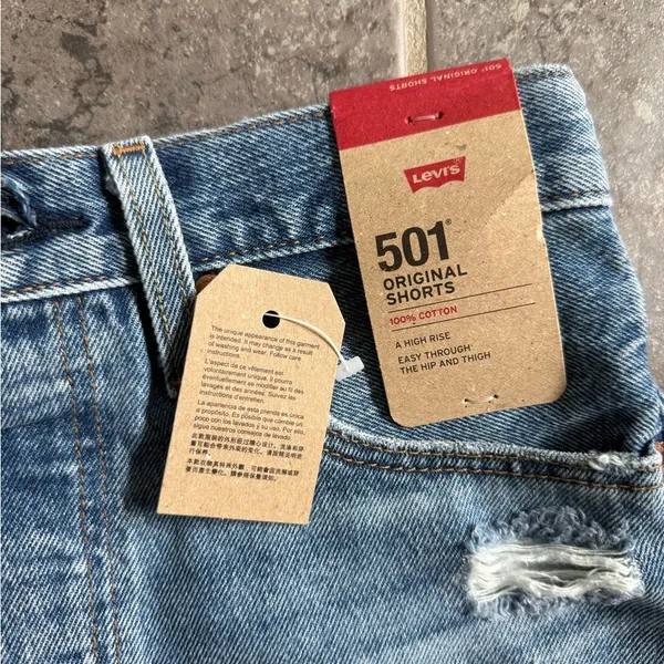 Levi's Blue Jean Shorts Distressed High-Waisted 501’s - Image 2