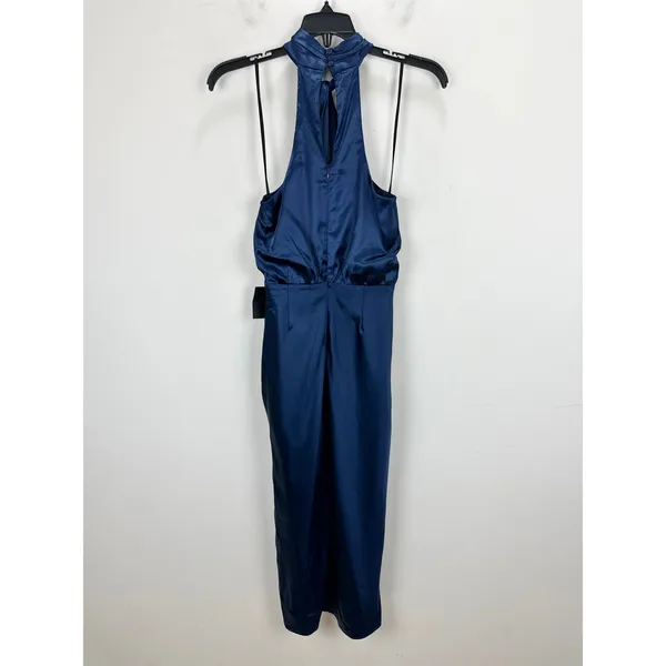 Lulus Jacey Navy Satin Halter Midi Dress Party Cocktail Classic Small NWT - Image 9