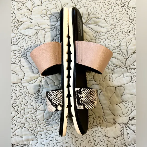 SOREL Ella II Slide Sandals Mauve Vapor Snake Print Leather Dual Strap Sz 11💛 - Image 5