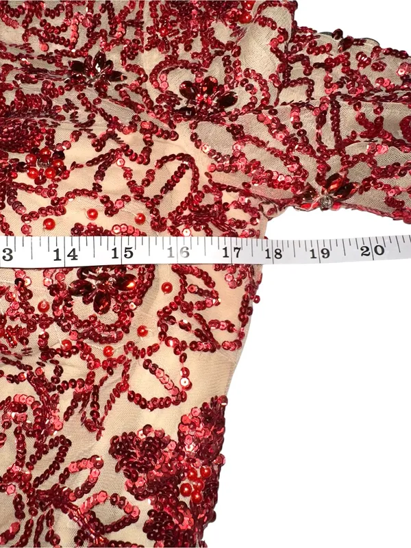 Sherri Hill Red Sequin Rhinestone Long Sleeve Cut-Out Back Mini Dress 6 - Image 6