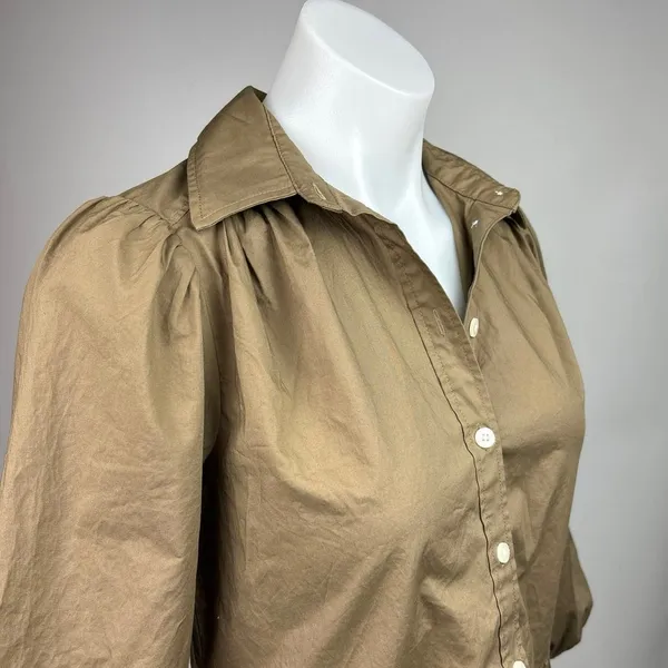 Gap NWT $80 Khaki Tiered Puff Sleeve Button Front Mini Babydoll Shirt Dress XSP - Image 11