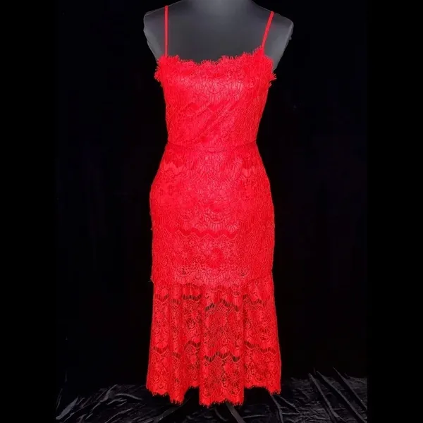 Lulu's Manning Red Lace Tiered‎ Midi Dress - Image 2