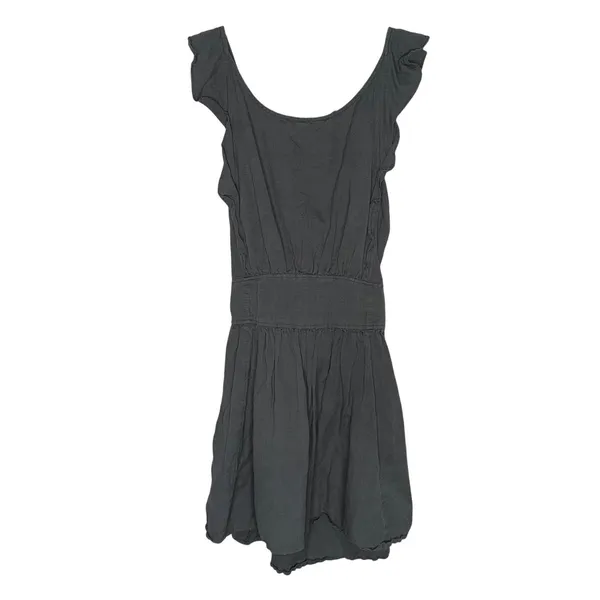 Free People‎ Mini Dress Womens Medium Grey Excellent Boho Open Back Ruffle Linen - Image 3