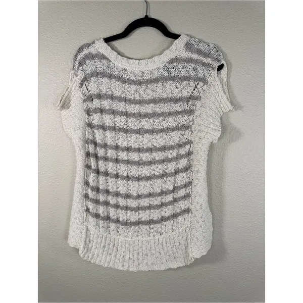 Free People Cream Grey Striped Chunky Knit Sweater Womens S Beachy Boho Summer - Image 3