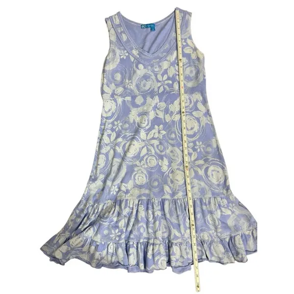 Fresh Produce Lavender White Floral Swirl Pattern‎ 100% Cotton Tank Dress Sz S - Image 7