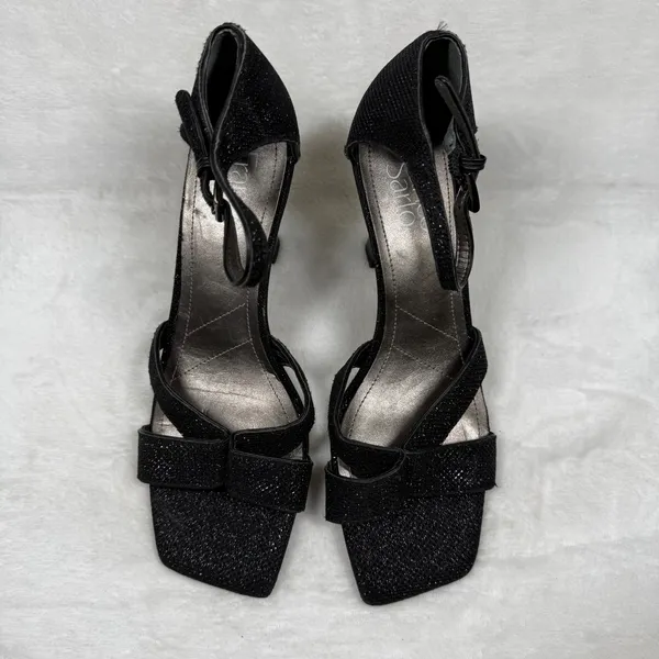 Franco Sarto Black Glitter Square Toe Strappy Ankle‎ Strap Sandals Heels 7.5 - Image 10