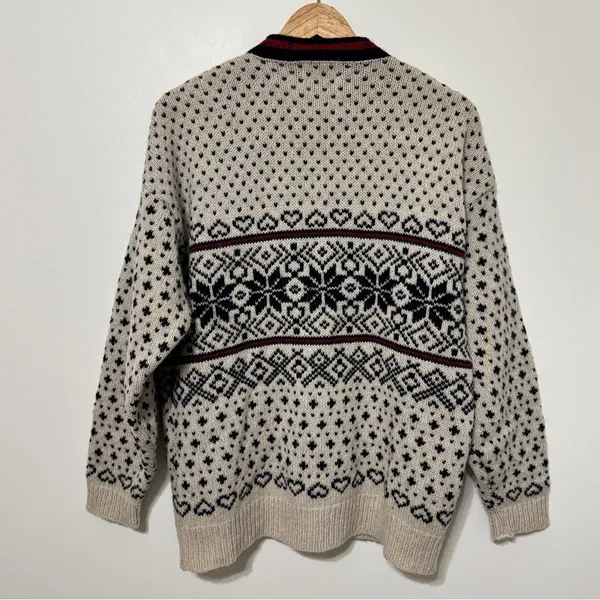 Vintage L.L. Bean Fair Isle Nordic Cardigan Sweater Wool Sie XL Women’s Winter - Image 9